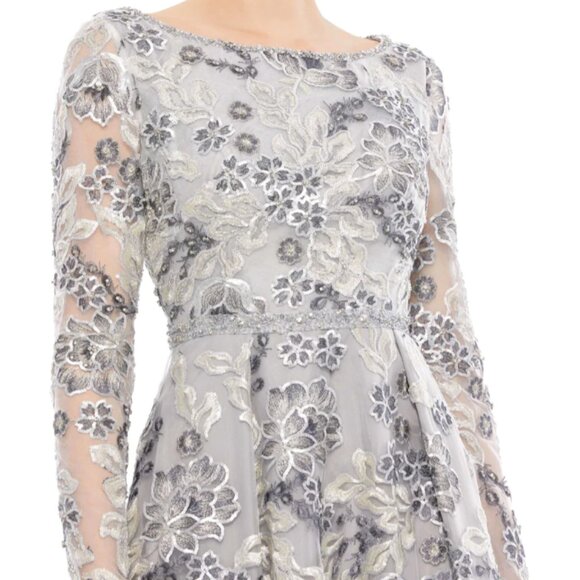 MAC DUGGAL 11185 FLORAL EMBELLISHED ILLUSIONS A-LINE PLATINUM GOWN sz 8 - Picture 2 of 3